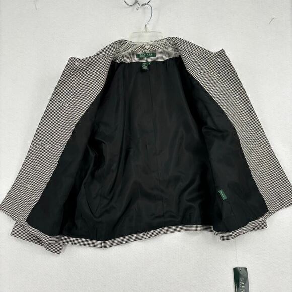 Lauren Ralph Lauren 100% Linen Blazer Jacket Button Up Black White Plaid Size 16 - Picture 2 of 11